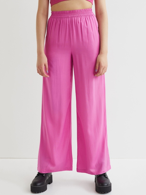 

H&M Women Pink Solid High Waist Wide Trousers