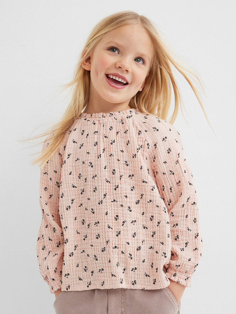 

H&M Girls Pink & Black Printed Textured-Weave Cotton Blouse