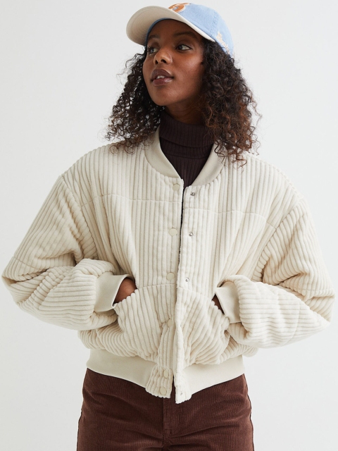 

H&M Women White Padded Corduroy Pure Cotton Jacket