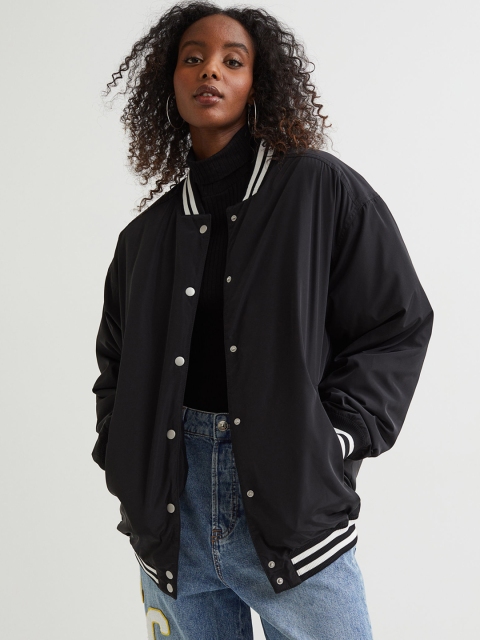 

H&M Women Black Baseball Jacket