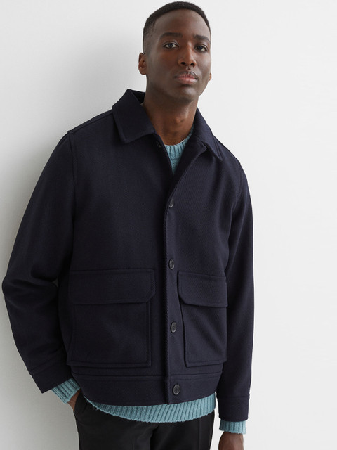 

H&M Men Blue Wool-Blend Jacket