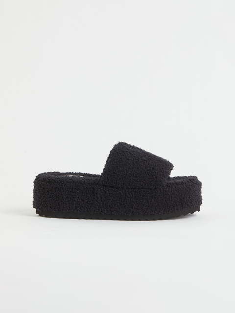 

H&M Women Black Teddy Platform Slippers