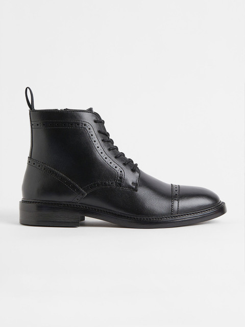 

H&M Men Black Brogue-patterned boots