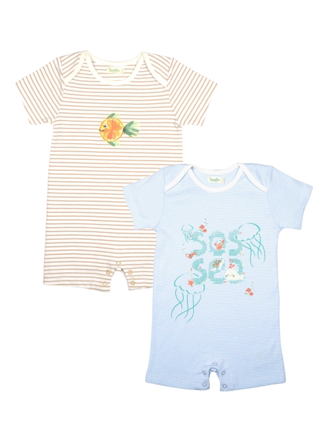 

Greendeer Kids Pack of 2 Printed Pure Cotton Rompers, Blue