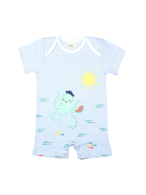

Greendeer Infant Kids Blue Printed Organic Cotton Half Romper