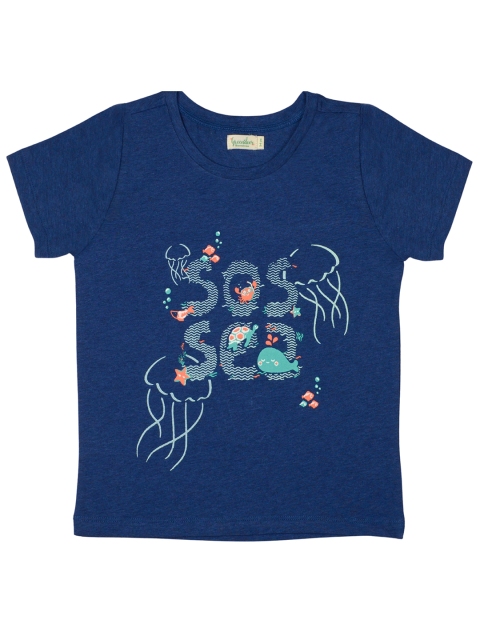 

Greendeer Unisex Kids Navy Blue Typography Printed T-shirt