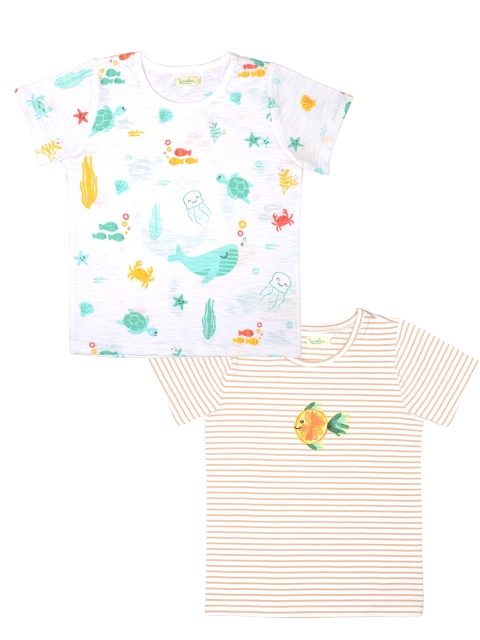 

Greendeer Kids White & Beige Set Of 2 Printed T-shirts