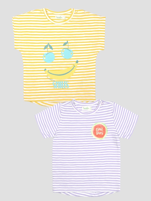 

Greendeer Kids Pack Of 2 Striped Extended Sleeves Cotton T-shirts, Yellow