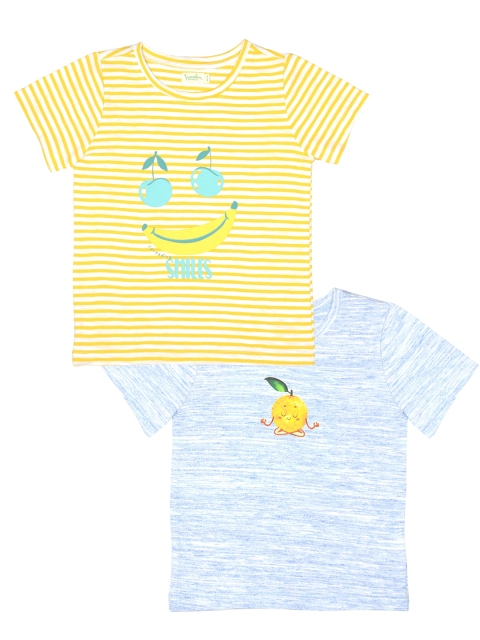 

Greendeer Unisex Kids Pack of 2 Blue & Yellow Striped Applique T-shirt
