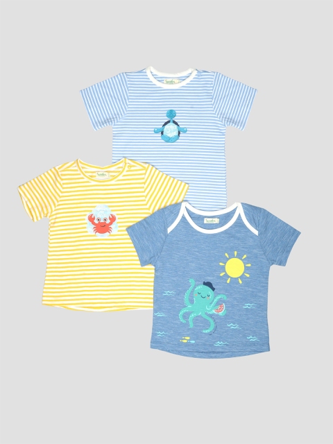 

Greendeer Kids Pack of 3 Blue & Yellow Printed Round Neck Cotton T-shirt