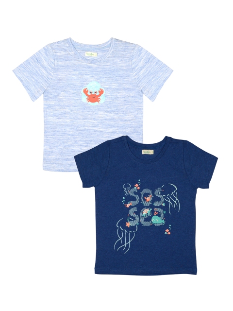 

Greendeer Unisex Kids Blue & Navy Blue Pack of 2 Printed Cotton Relaxed Fit T-shirt