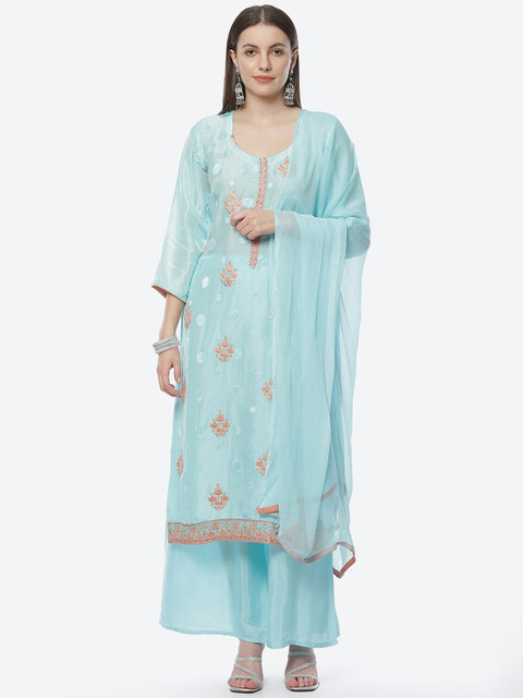 

Biba Blue & Pink Embroidered Pure Silk Unstitched Dress Material