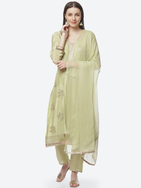 

Biba Women Pastel Green & Pink Mirror Work Sequinned Pure Silk Unstitched Dress Material