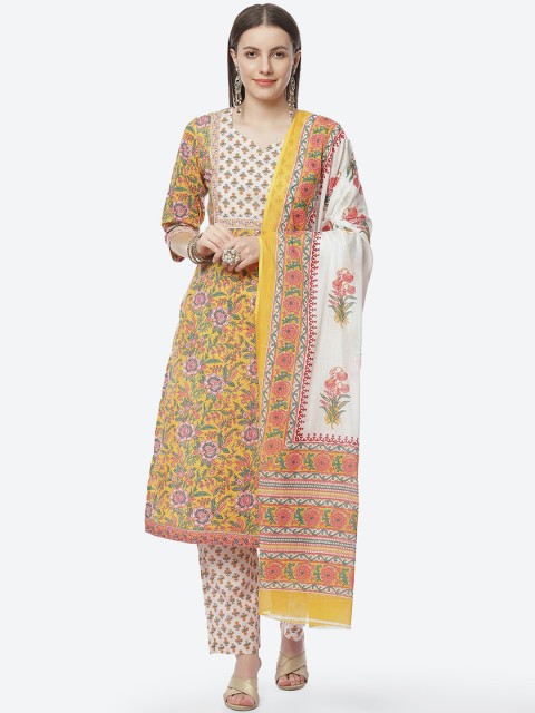 

Biba Yellow & White Printed Pure Cotton Unstitched Dress Material