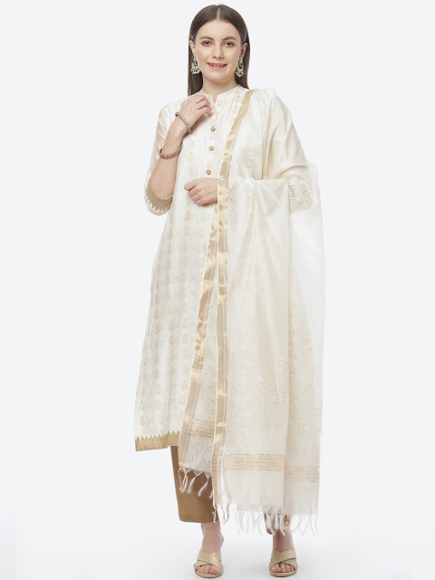 

Biba Women Off White & Gold-Toned Ethnic Motifs Printed Unstitched Dress Material