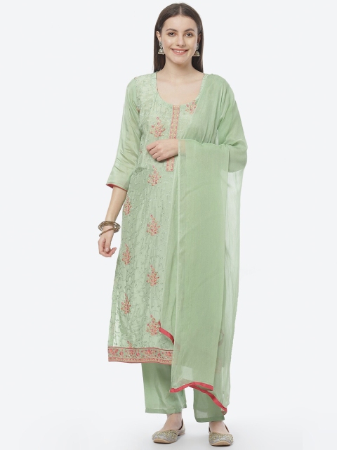 

Biba Women Green Floral Printed & Embroidered Unstitched Dress Material