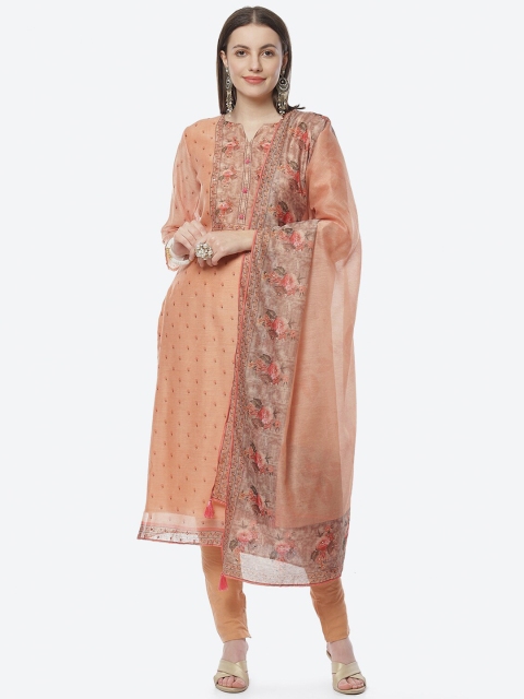 

Biba Peach-Coloured & Green Printed Unstitched Dress Material