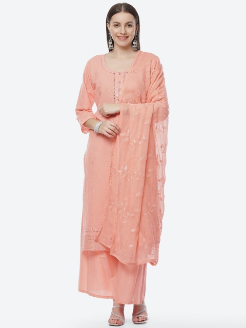 

Biba Women Peach Embroidered Pure Cotton Unstitched Dress Material