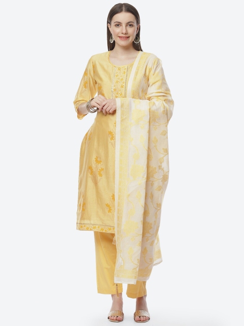 

Biba Women Yellow & White Hand Block Printed Unstitched Dress Material