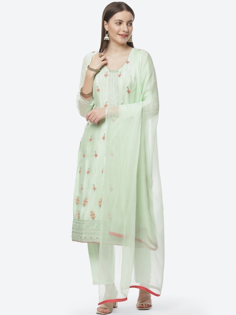 

Biba Women Green & Pink Embroidered Pure Silk Unstitched Dress Material