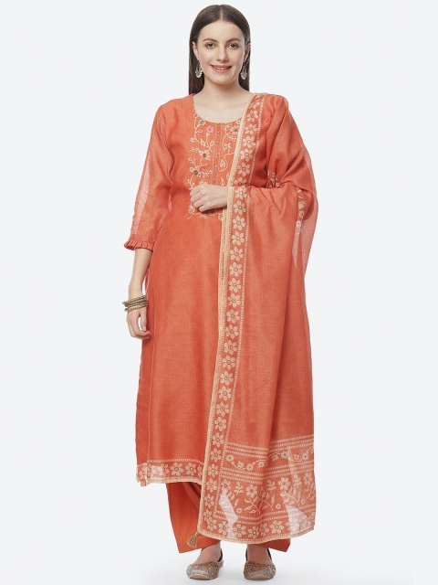 

Biba Women Orange Floral Embroidered Unstitched Dress Material