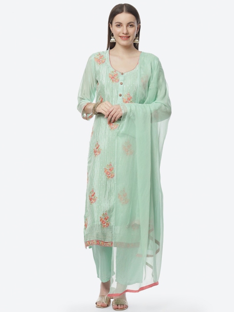 

Biba Turquoise Blue & Magenta Embroidered Pure Silk Unstitched Dress Material