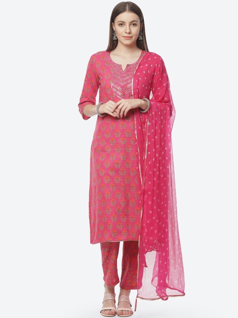 

Biba Pink & Silver-Toned Embroidered Pure Cotton Unstitched Dress Material