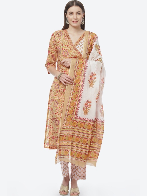 

Biba Women Beige & White Screen Printed Pure Cotton Unstitched Dress Material