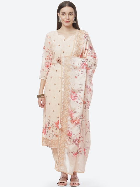 

Biba Off White & Peach-Coloured Embroidered Silk Georgette Unstitched Dress Material