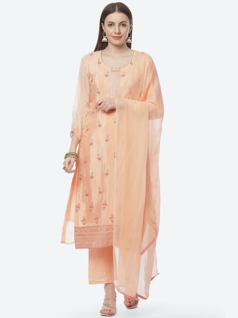 

Biba Women Peach-Coloured & Pink Embroidered Pure Silk Unstitched Dress Material