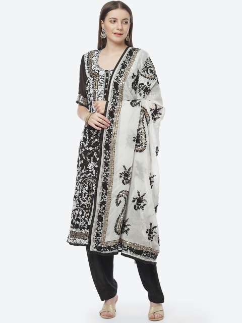 

Biba Black & White Embroidered Silk Georgette Unstitched Dress Material