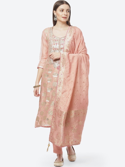 

Biba Women Pastel Pink & Gold-Toned Embellished Unstitched Dress Material