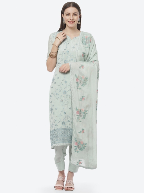 

Biba Women Blue & Off-White Floral Embroidered Unstitched Dress Material