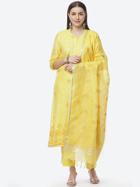 

Biba Yellow Embroidered Linen Unstitched Dress Material