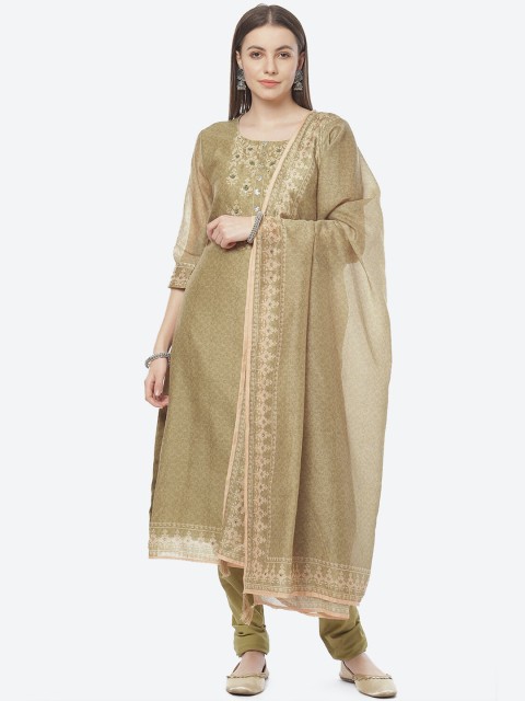 

Biba Green & Silver-Toned Embroidered Unstitched Dress Material