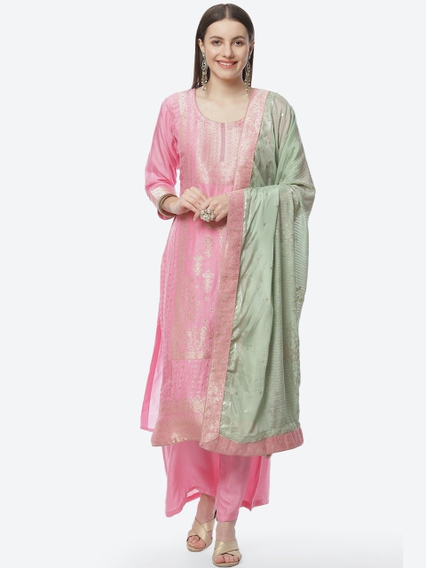 

Biba Pink & Green Pure Silk Unstitched Dress Material