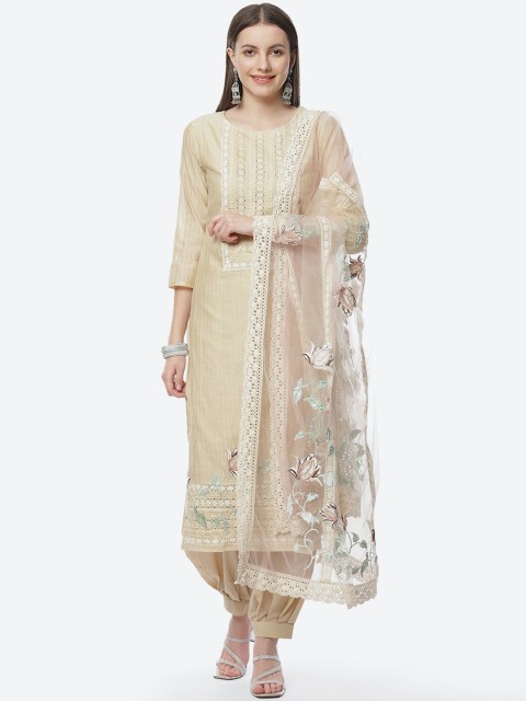 

Biba Women Beige & Pink Floral Embroidered Unstitched Dress Material