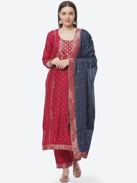 

Biba Women Pink & Navy Blue Woven Design Pure Silk Unstitched Dress Material