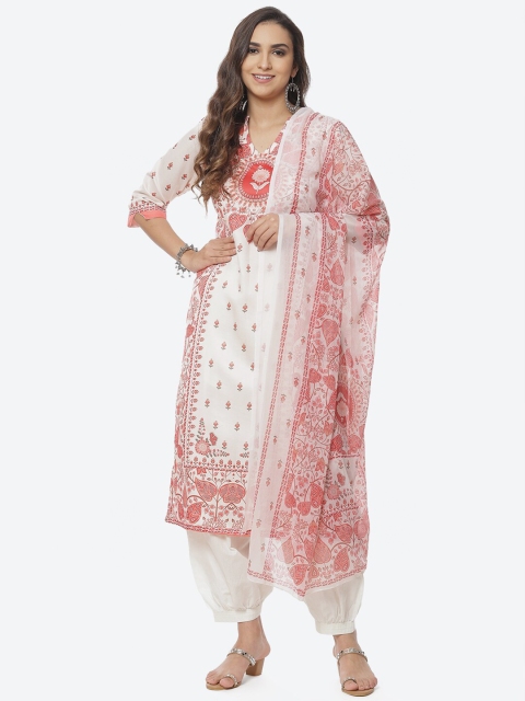 

Biba Women Off White & Red Floral Printed Unstitched Dress Material