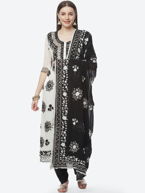 

Biba White & Black Embroidered Silk Georgette Unstitched Dress Material