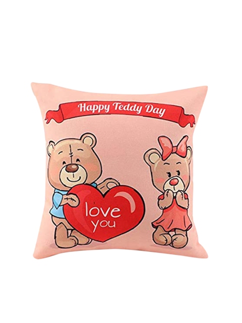

Ferns N Petals Pink & Red Teddy Love Printed Cushion