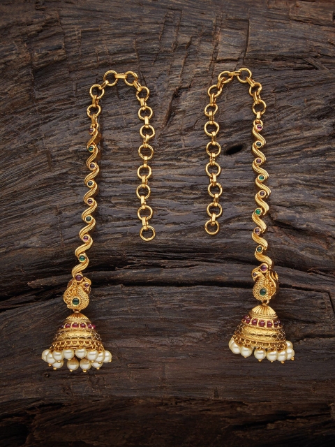 

Kushal's Fashion Jewellery Gold-Toned Contemporary Jhumkas Earrings