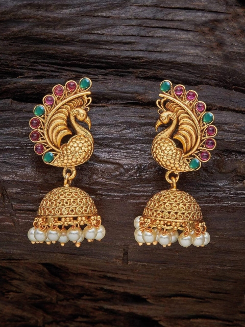 

Kushal's Fashion Jewellery Gold-Toned Peacock Design Dome Shaped Jhumkas