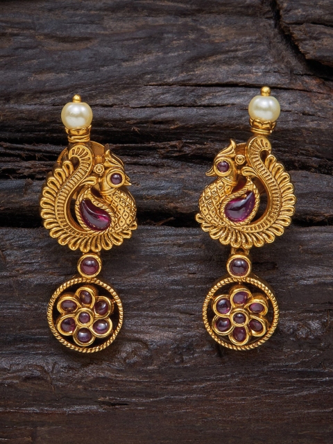 

Kushal's Fashion Jewellery Gold-Toned Peacock Design Contemporary Drop Earrings