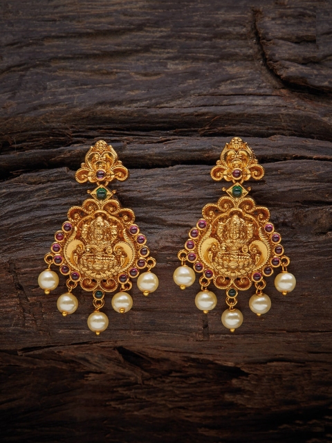 

Kushal's Fashion Jewellery Gold-Toned Contemporary Jhumkas Earrings