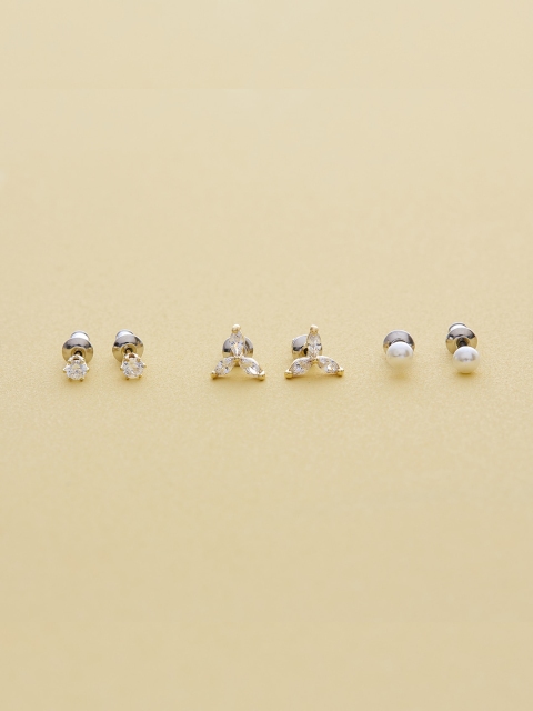 

Kushal's Fashion Jewellery Silver-Toned & Gold-Toned Contemporary Studs Earrings