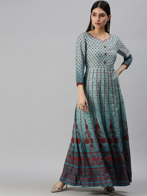 

SHOWOFF Women Blue Geometric Printed Flared Sleeves Anarkali Kurta