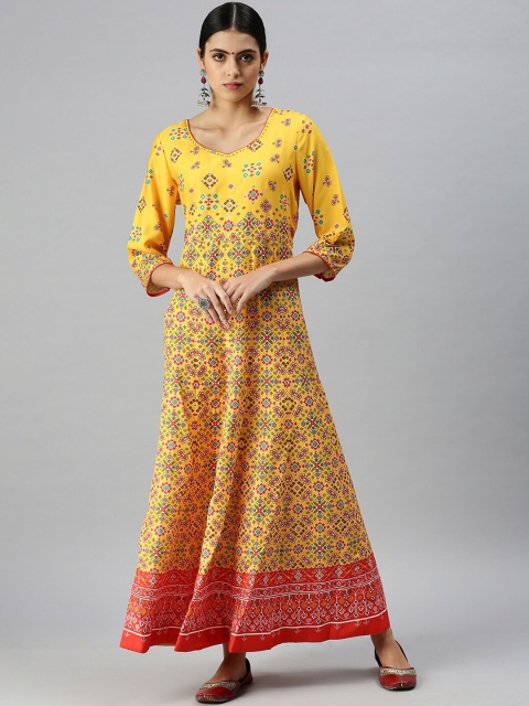 

SHOWOFF Women Yellow Floral Printed Thread Work Kurta