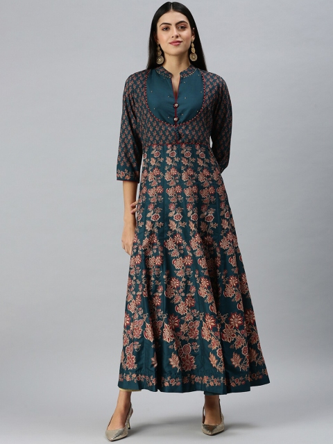 

SHOWOFF Women Teal Printed Anarkali Kurta