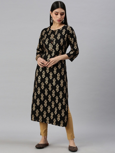 

SHOWOFF Women Black Floral Kurta